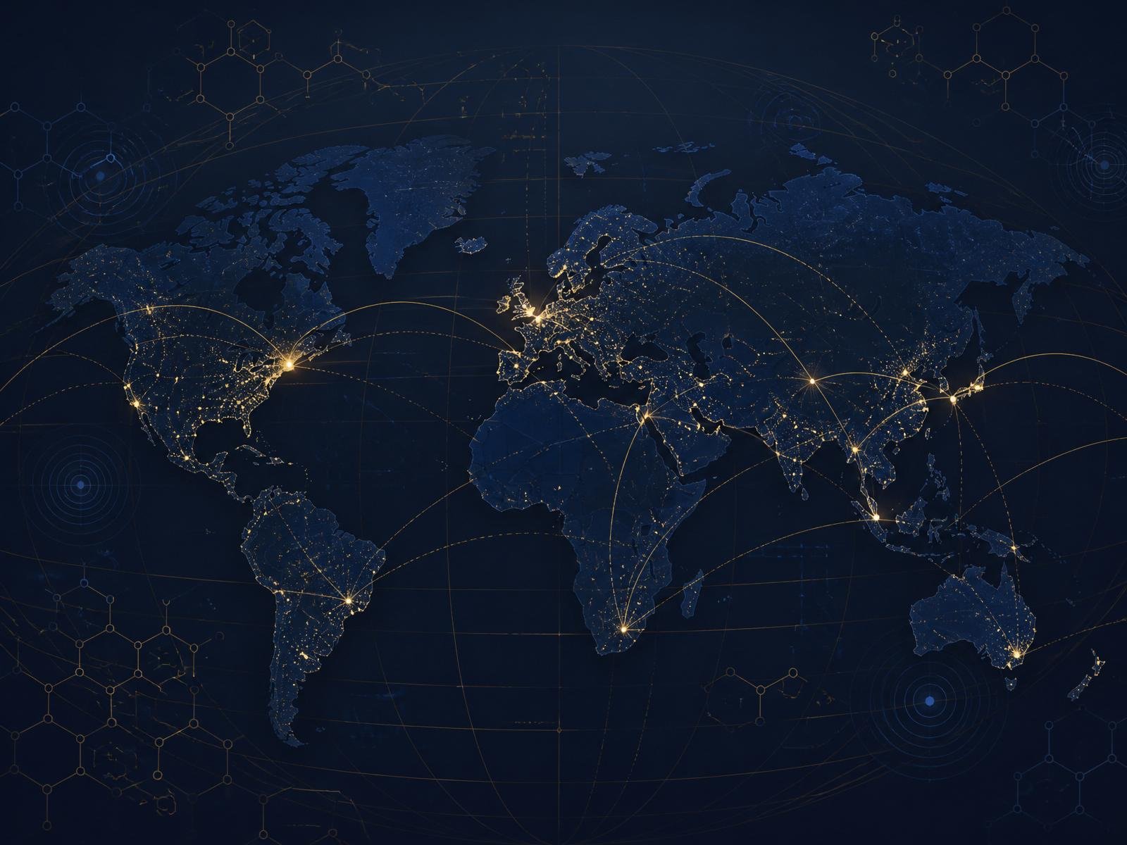 Global CBRN preparedness organization network map showing operations across 90+ nations